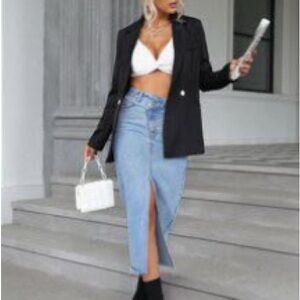 High Waist split hem Blue Denim Skirt